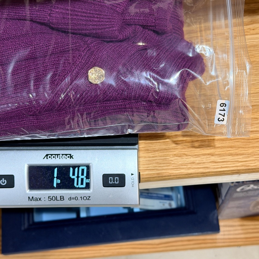 Talbots Plus Sweater Sz 1X Magenta Purple Ribbed Mock Neck Gold Button Shoulder - Picture 7 of 7